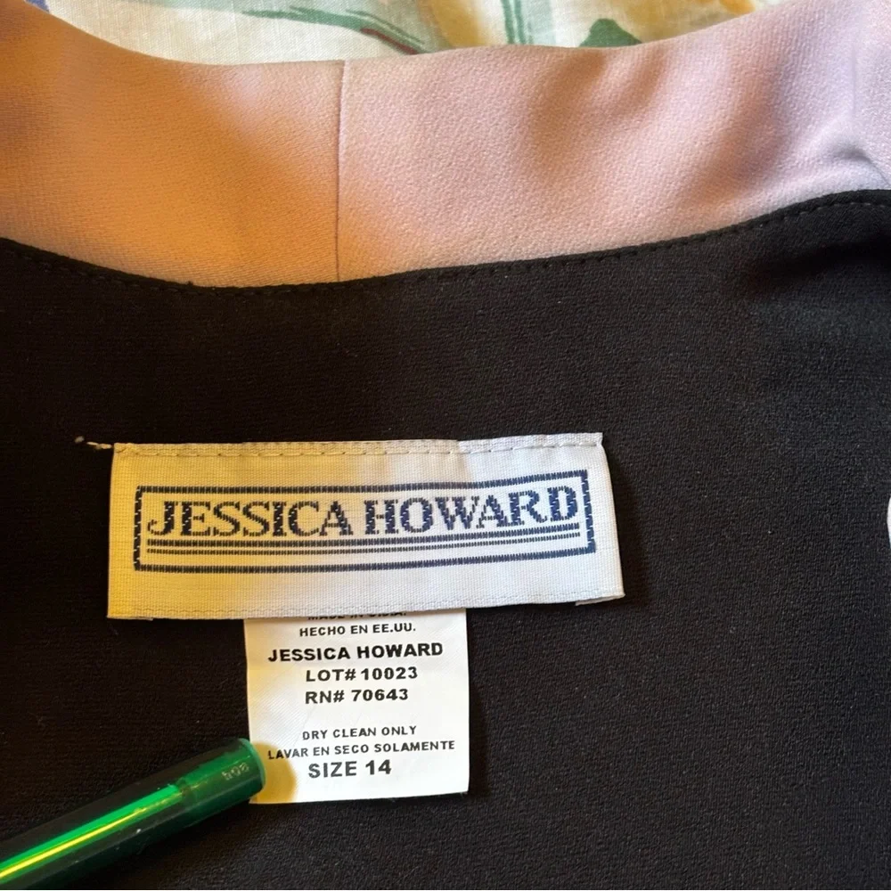 Jessica Howard Women’s Sz 14 Black and pink Open Jacket Long Skirt Skirt 2 pc